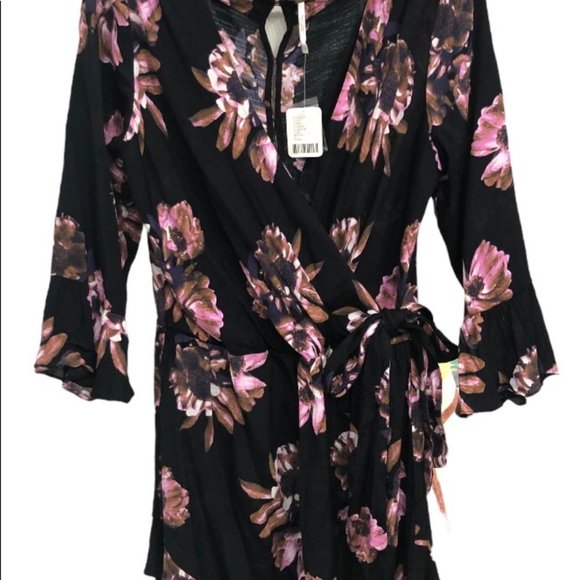 NWT Free People Black with Pink Floral Print Romper Size M - Picture 12 of 15